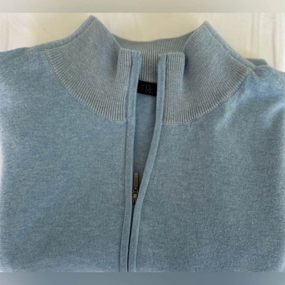 Raffi Men’s Cotton Cashmere 1/4 Zip Sweater Light Blue Size L